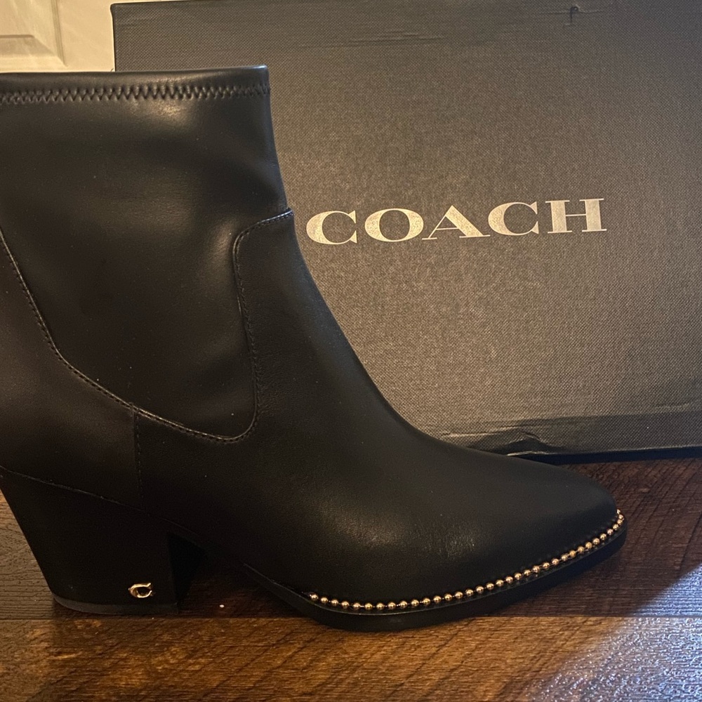 Brand New Black Leather Coach Boots